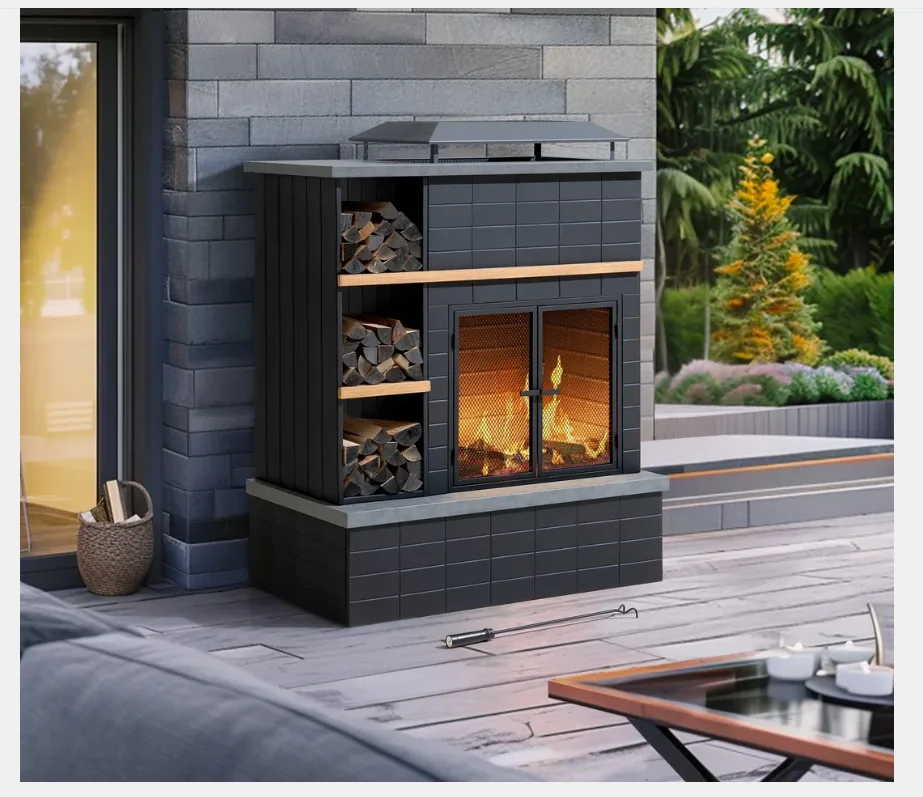 Lareira Exterior de Aço ETNA 106 × 132 cm – Preta