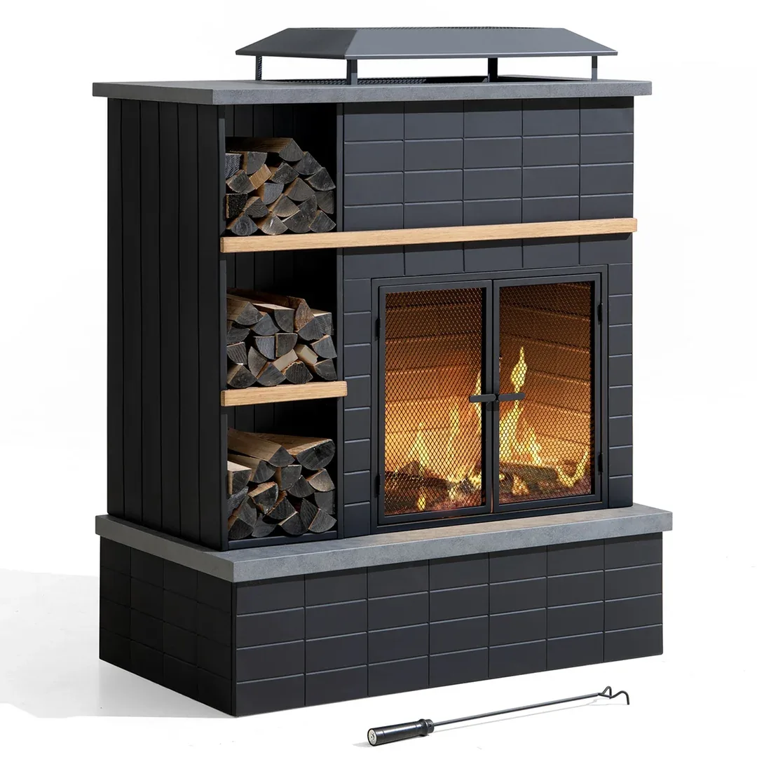 Lareira Exterior de Aço ETNA 106 × 132 cm – Preta