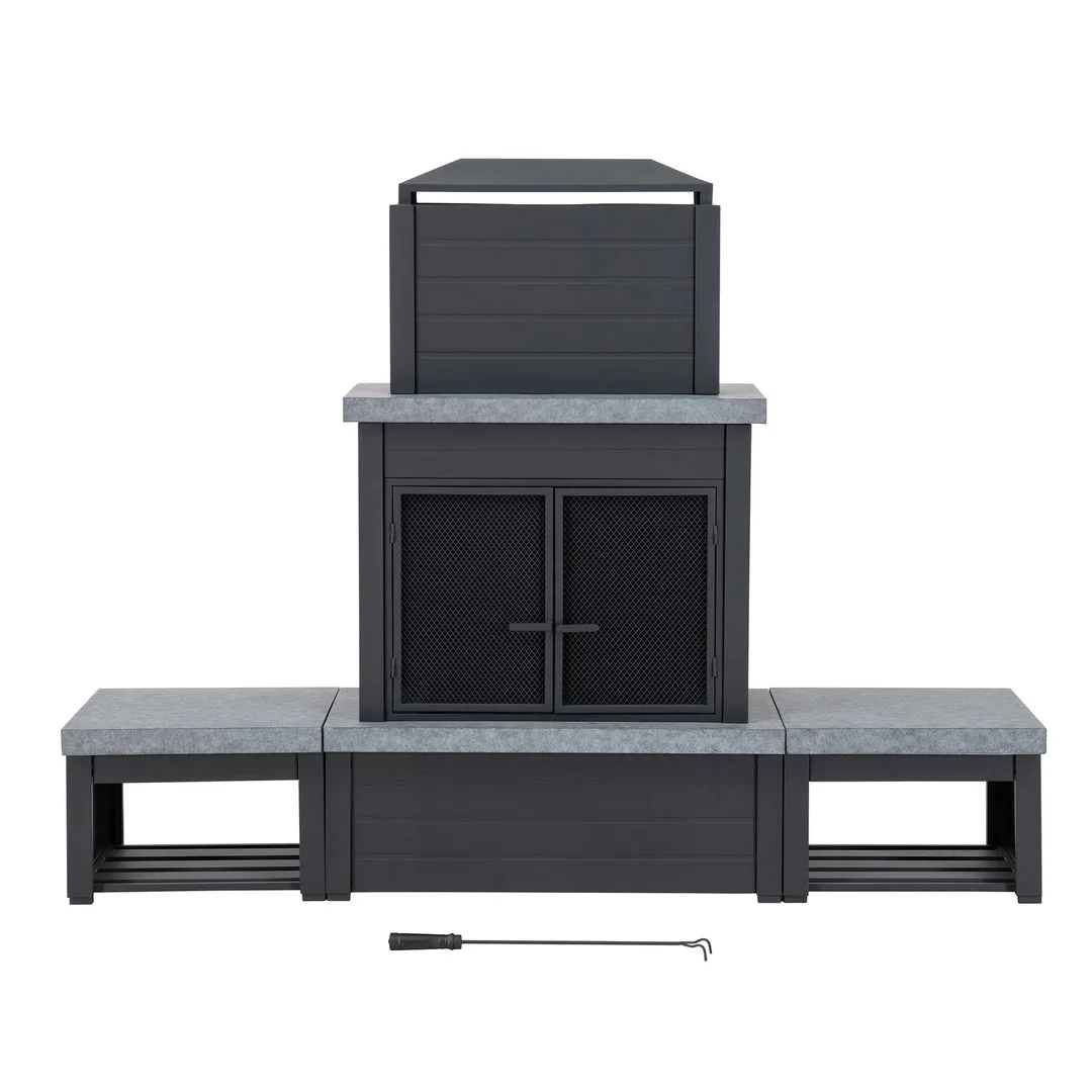 Lareira Exterior de Aço VULTURE 194 × 51 × 148 cm – Preto Mate